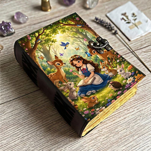 Woodland Forest Girl Leather Journal Handmade Vintage <b>Notebook</b> Animal Fantasy Diary Metal <b>Lock</b> Writing Gift - Product Image 3