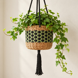 Custom Made Eco-Friendly Handcrafted <b>Seagrass</b> Jute Dyed Cotton Cord Irregular Pattern Hanging Planter Basket Wall Mounted <b>Pot</b> - Product Image 2