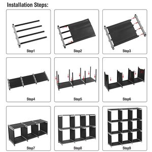 Scaffale di Stoccaggio Multifunzionale Nero a 3 Livelli e 9 Scomparti per Organizzazione Domestica - Product Image 1