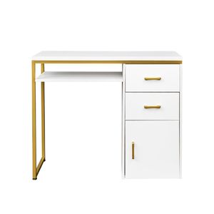 Scrivania per Computer 97*35*78cm in Truciolato Bianco e Tubi in Ferro con 2 Cassetti e 1 Anta, Versatile per Molteplici Scenari - Product Image 3