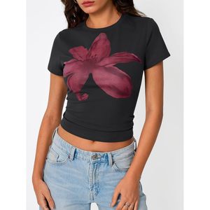 Tops cortos de primavera y verano 2025 a la moda para mujer, camisetas gráficas informales bonitas básicas, ropa de moda a la moda para uso en el gimnasio - Product Image 1