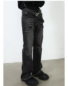 Pantalones Vaqueros Negros de Cintura Alta y Pierna Ancha, Estilo Vintage, Corte Holgado, de Algodón, para Otoño - Product Image 4