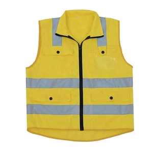 Chaleco de Seguridad Reflectante Amarillo con Bolsillos, Cierre de Cremallera, Cuello Alto, Ropa de Trabajo para Hombre, Estilo Casual, Transpirable para Primavera - Product Image 1