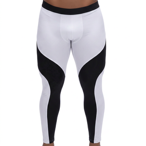 Men's Purple Black Compression Full Length Leggings Elastic Waist Solid Color <b>Spandex</b> Nylon Fitness Yoga <b>Pants</b> - Product Image 5