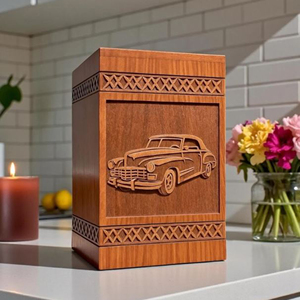 Personalized Rosewood Cremation Urn: Custom Engraved Classic Car Urn Memorial Keepsake by AYAANS - Product Image 2