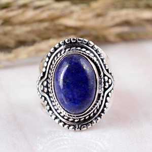 Vintage 925 Silver Lapis Lazuli <b>Ring</b> Handmade Beaded Rope <b>Statement</b> <b>Ring</b> Wholesale Natural Blue Stone Boho Jewelry - Product Image 1