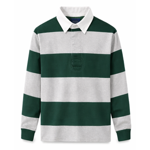 Camiseta de Rugby de Manga Larga, 100% Algodón, Transpirable, con Rayas, Tejido de Punto, Diseño Personalizado, Secado Rápido, Cuello Polo - Product Image 1