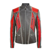 Veste en cuir de vache noir vintage gothique unisexe, style rockeur punk à clous, col mandarin, faite à la main, écologique