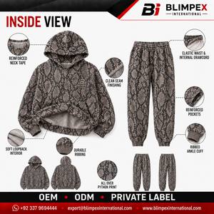 Customize Snake Pullover Boxy Fit <b>Leopard</b> Digital <b>Print</b> Hooded <b>Sweatshirt</b> Jogger Pants Set Oversized Breathable Plus Size OEM - Product Image 5