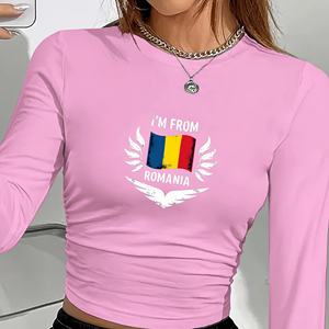Camisa de manga larga de moda para mujer con diseño de bandera I M DE RUMANIA - Product Image 3