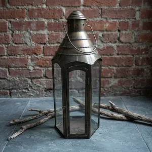 Artisan Design Handmade Iron and Glass <b>Lantern</b> <b>Candle</b> <b>Holder</b> with Glass Panels and Handle for Home Decoration - Product Image 4