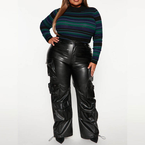Pantalon cargo en cuir pleine longueur de qualité supérieure, design OEM, en cuir de mouton PU, taille ajustable - Product Image 3