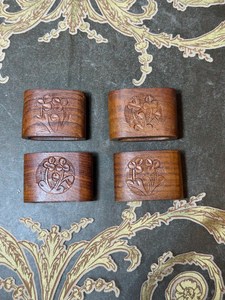 <b>Hand</b> Crafted Square Wood Napkin <b>Holders</b>, Vintage Carved Wood Napkin <b>Ring</b> Floral Rustic Folk Art Dining, Rustic Napkin - Product Image 6