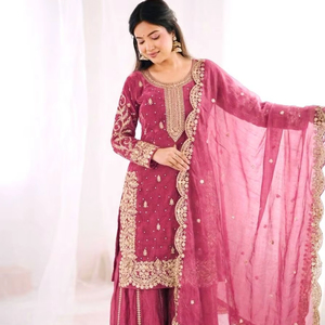 Conjunto de palazzo para boda para mujer con bordado de lentejuelas pesadas - Product Image 1