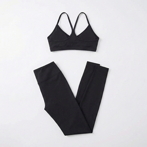 Black Sports Bra & Leggings Set | Criss Cross <b>Back</b> Yoga Activewear | High Waist Squat Proof Fitness Set| Custom OEM Manufacturer - Product Image 2