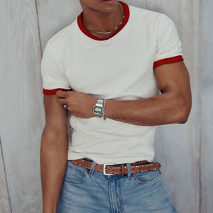 <b>Tshirts</b> for Men Ringer T shirt Retro Fit Wholesale Cotton Blank <b>Tshirt</b> Customised Logo Design Short-sleeve Solid Colour <b>Tshirt</b> - Product Image 1