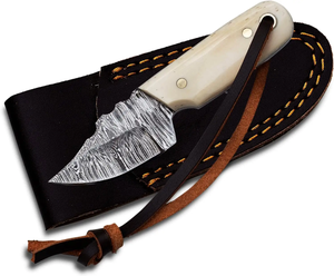 Couteau de chasse personnalisable en acier inoxydable avec mini-couteau à dépecer incurvé fait main confortable et manche en os, et étui en cuir - Product Image 1