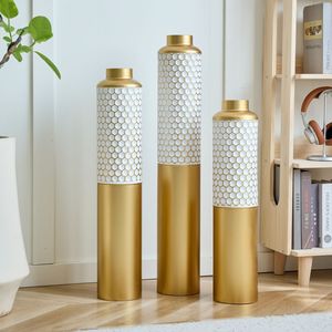 Set di Vasi in Metallo Bianco Stile Moderno, Decorazione da Pavimento con Forma a Goccia, 3 Pezzi, Splendida Decorazione per la Casa - Product Image 2