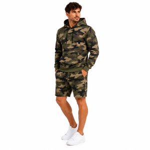 Ensemble de survêtement décontracté pour homme, imprimé camouflage, respirant, avec short et sweat à capuche, en polaire, style streetwear, tenue de sport assortie, jogger - Product Image 3