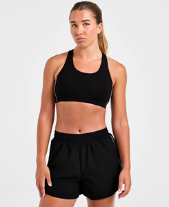 Custom Made Women's Black 2-Piece Yoga Set Scoop Neck Racerback Crop <b>Top</b> Elastic Waist Shorts Solid Color Cheap Price <b>Low</b> MOQ - Product Image 1