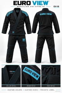 Kimono de Jiu Jitsu Euro View Negro para Adultos Unisex, Conjunto de Gi 100% Algodón, Ligero y Duradero, Uniforme de Artes Marciales de Grappling - Product Image 3