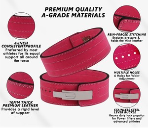 Pink Artificial Leather <b>Weight</b> Lifting <b>Belt</b> Adjustable Waist Support with Metal Buckle for Strength <b>Training</b> Unisex - Product Image 2