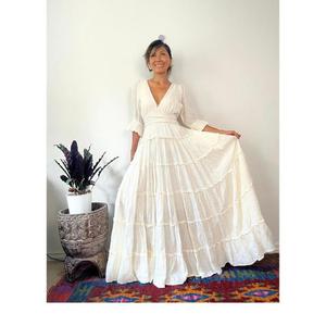 Vestido Maxi Boho Casual de Algodón para Verano, Cintura Natural, Escote en V Profundo, Largo hasta el Suelo, Transpirable, Ecológico, Antiarrugas - Product Image 6