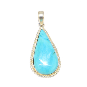 Pendentif en laiton plaqué argent 925 avec pierre précieuse turquoise en forme de poire, style mode royale, pour femmes et jeunes filles, vente en gros - Product Image 1