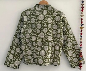 Indian Handmade <b>Knitted</b> Cotton Quilted Reversible <b>Animal</b> Print Turn-down Collar Three Quarter Sleeve Pullover Women's Winter - Product Image 5