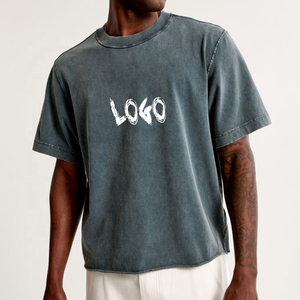 T-shirts délavés à l'acide en gros, nouvelle mode, vêtements décontractés, personnalisez votre logo avant, coton respirant, manches courtes, vêtements de fitness classiques - Product Image 1