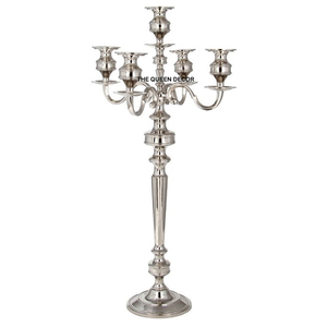 Elegant Silver <b>Candelabra</b> Tall Wedding & Christmas Aluminum Metal Wedding Centerpiece & Decoration Style - Product Image 1
