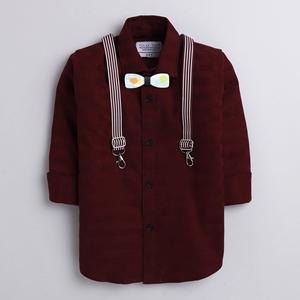 Chemise de soirée unie Polka Tots avec nœud papillon en bois et jarretelles à rayures-Marron - Product Image 1