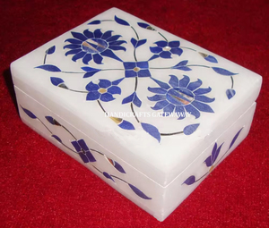 Beautiful Marble Handmade No - 1 Top Quality White Marble With Inlaid Pink & <b>Blue</b> Color Jewelry <b>Storage</b> <b>Box</b> for Gifting Purpose - Product Image 5