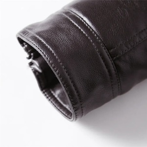 <b>Men's</b> Slim Sheep Skin <b>Leather</b> <b>Jacket</b> New Winter Warm Casual Motorcycle Biker Coat Canvas Fabric <b>jacket</b> for <b>men</b> - Product Image 4