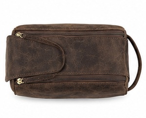 Gravs Premium Genuine Leather Eco-Friendly Waterproof Vintage Soft Handle Large Capacity Travel Dopp Kit Zipper Cosmetic <b>Case</b> - Product Image 4