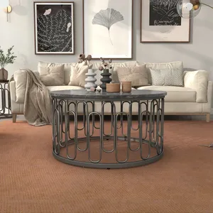 Luxury Minimalist Metal <b>Console</b> <b>Table</b> with White Sintered Stone Top and <b>Slim</b> Steel BaseModern Round Metal Coffee <b>Table</b> with - Product Image 2