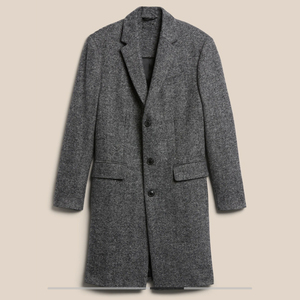Abrigo Largo de Invierno para Mujer, Gris, con Cuello de Solapa, Mezcla de Lana, Cierre de un Solo Botón - Product Image 1