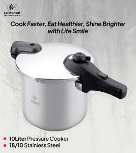 หม้ออัดแรงดันสเตนเลสสตีล 10 ลิตร รุ่นพรีเมียม 18/10 พร้อมระบบความปลอดภัยขั้นสูง ฝาแก้ว และตะกร้าสำหรับนึ่ง - Product Image 2