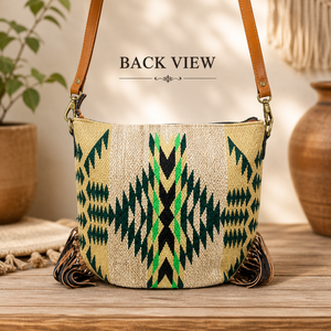 Western Wool Leather Fringe Hobo Shoulder <b>Bag</b> Women Southwestern Pattern | Crossbody Hand Tooled <b>Boho</b> Style | India Export Plus - Product Image 5