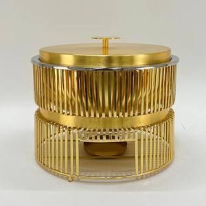 Calentador de Comida Tipo Buffet con Soporte Vertical Decorativo de Acero Inoxidable de Lujo, 28 cm de Diámetro, Acabado Pulido, Chapado en Oro - Product Image 3