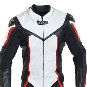 <b>Red</b> White Black Leather Motorcycle Racing <b>Suit</b> Full Sleeve Unisex Windproof Breathable Color Blocked All Seasons - Product Image 3
