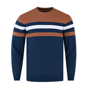 Pull en maille à col rond pour homme, coupe classique, décontracté, à rayures multicolores (bleu marine, marron, blanc), idéal pour l'automne - Product Image 3