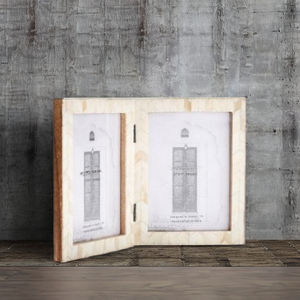 Cadre photo 5x7 en bois rustique, pliable à charnières, double affichage, rotatif, verre haute définition, pour table - Product Image 3