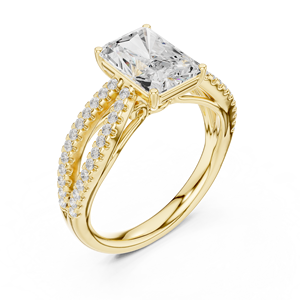 Bague de fiançailles en or jaune avec diamant de laboratoire taille émeraude et pavé, bijoux de mariage pour femme - Product Image 4