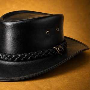 Chapeau western en cuir noir fait main de qualité supérieure, sur mesure, chapeau de cowboy en cuir véritable - Product Image 2