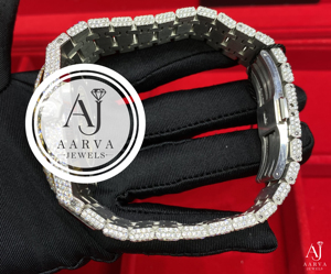 AARVA JEWELS นาฬิกาโลหะฝังเพชรสำหรับผู้ชายสไตล์วินเทจสุดหรู ขนาด 42 มม. หน้าปัดแสดงวันที่แบบอนาล็อกและดิจิตอล ตัวล็อคแบบซ่อน - Product Image 5