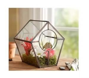 Vintage Glass Metal Terrarium Planter Elegant Indoor Plant <b>Display</b> <b>Case</b> Geometric Home Decor - Product Image 4