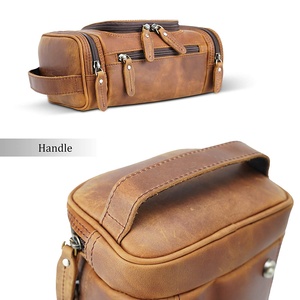 New Design High Quality Genuine Leather Shaving Kit Large Dopp Kit Toiletry Bag Custom Logo <b>Makeup</b> <b>Case</b> Men Women. - Product Image 1