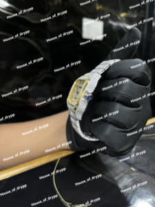 Montre automatique à cadran carré bicolore sertie de diamants, en acier inoxydable avec lunette et bracelet en diamants de laboratoire VVS, design de luxe - Product Image 2