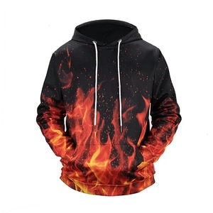 Sweat à capuche ample et tendance 100 % polyester à séchage rapide avec impression numérique 3D effet flamme pour l'automne – Vente en gros - Product Image 1
